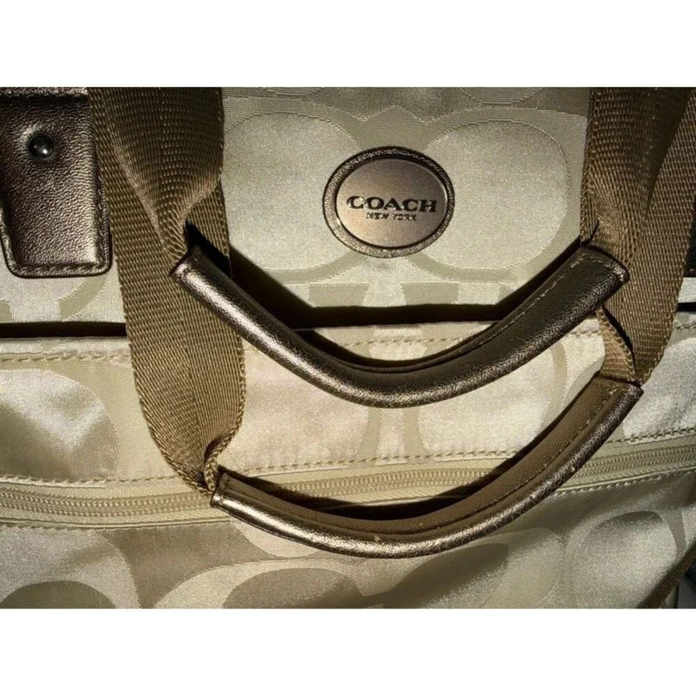 Coach Signature Nylon Baby Bag Tote / Diaper Bag Gold Champagne F77577